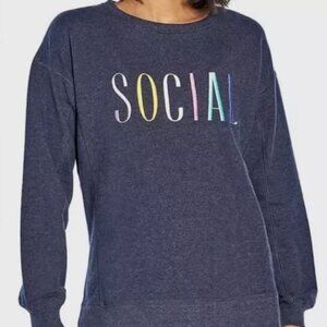 Wildfox Social Navy Blue Soft Sweatshirt Women's S - Split Sides Hi-Low